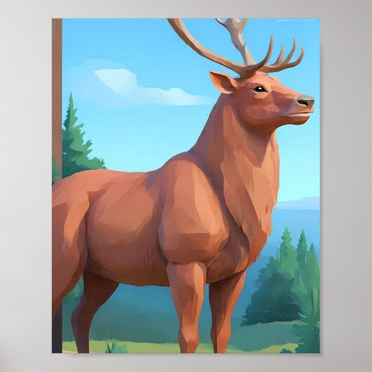 Modern Geometric Design: Low Poly Reindeer  Poster (Vorne)