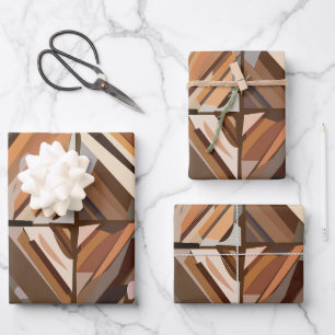 Modern Geometric Diamond Holzmuster Geschenkpapier Set