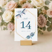 Modern Geometric Dusty Blue Greenery Wedding Tischnummer