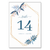 Modern Geometric Dusty Blue Greenery Wedding Tischnummer (Vorderseite)