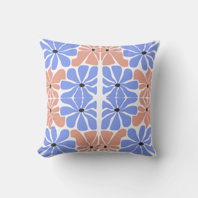 Modern Geometric Floral - Blue & Peach Pattern  Kissen (Vorderseite)