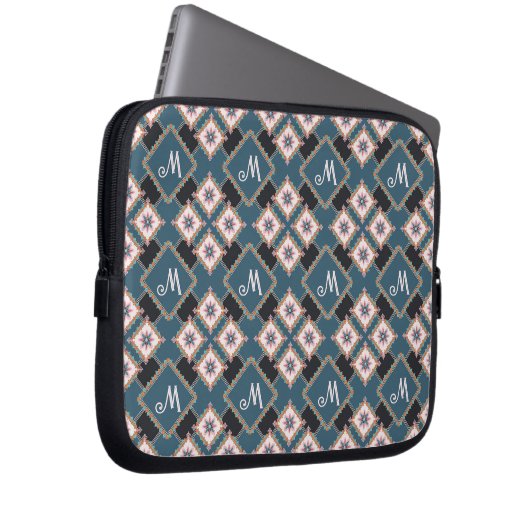 Modern Geometric Floral Monogram Flower Pattern Laptopschutzhülle (Vorne Rechts)