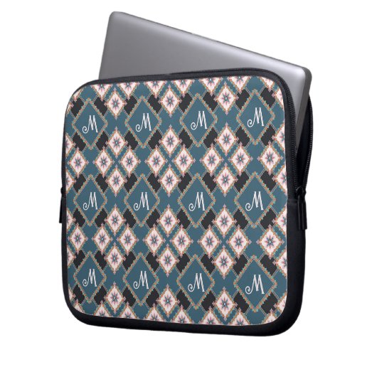 Modern Geometric Floral Monogram Flower Pattern Laptopschutzhülle (Vorderseite Links)