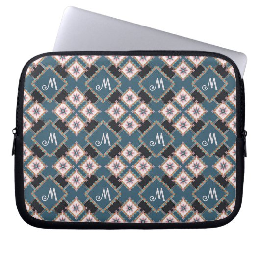 Modern Geometric Floral Monogram Flower Pattern Laptopschutzhülle (Vorderseite)