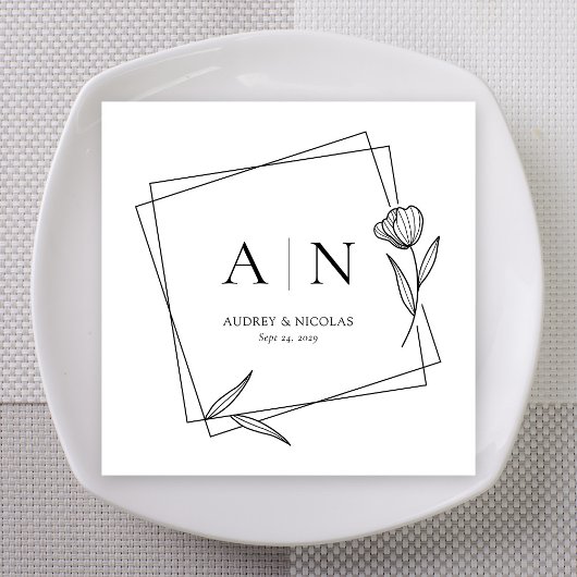 Modern Geometric Floral Monogram Wedding Napkins Serviette