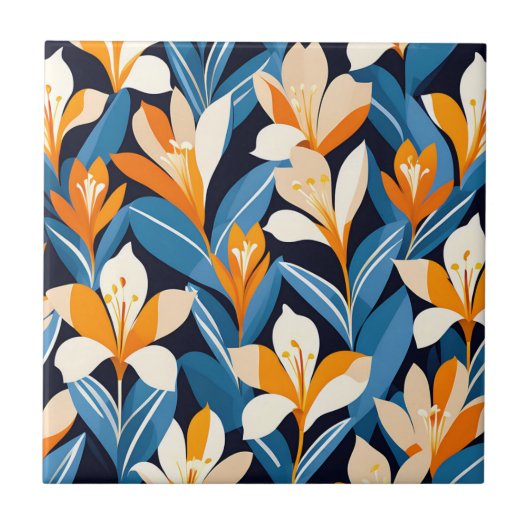 Modern Geometric Freesia Blume Pattern Fliese (Vorderseite)