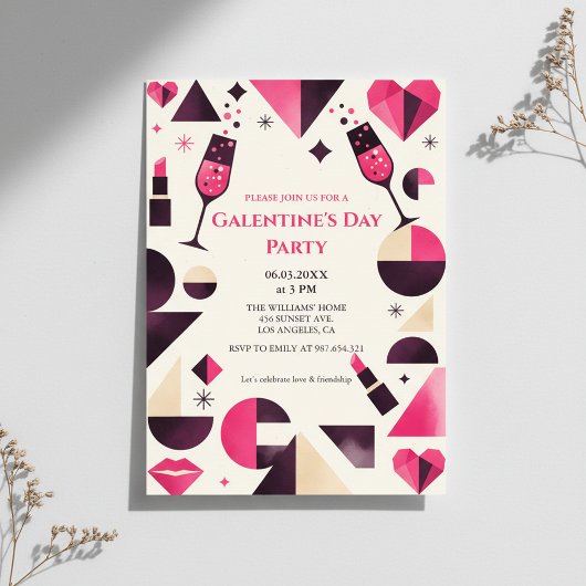 Modern Geometric Galentine's Invitation Einladung