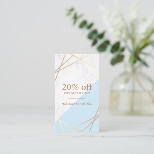 Modern Geometric Gold Marble Blue Coupon Vertikal Visitenkarte (Stehend Vorderseite)