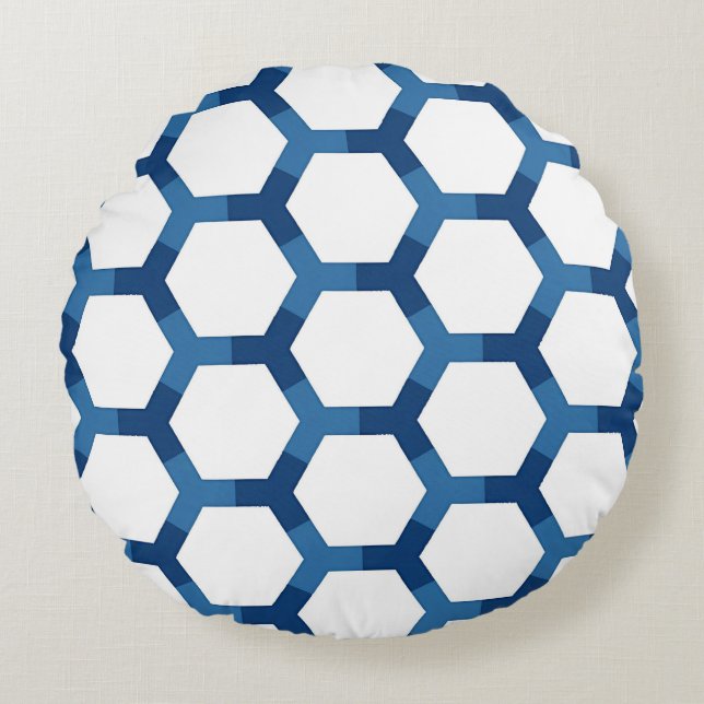 Modern Geometric Hexagon Pattern Rundes Kissen (Vorderseite)