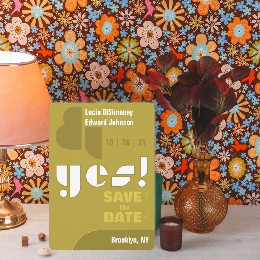 Modern Geometric ja! Green Save the Date Card