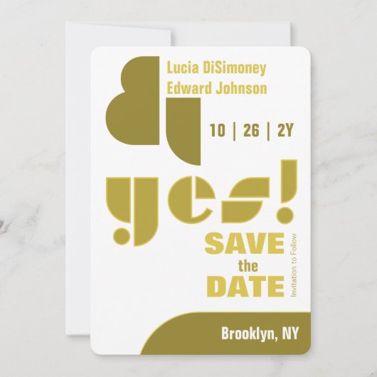 Modern Geometric ja! Weiße Save the Date (Vorderseite)