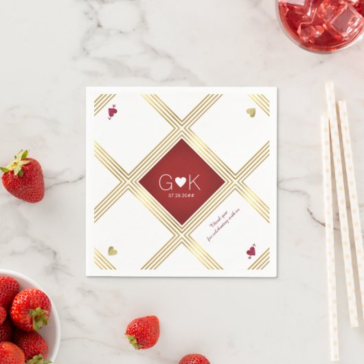 modern & geometric lines with red monogram wedding serviette (Beispiel)