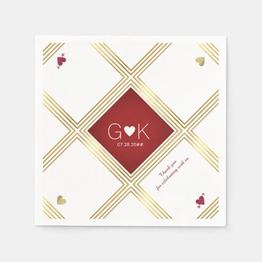 modern & geometric lines with red monogram wedding serviette (Vorderseite)