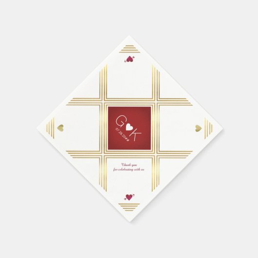 modern & geometric lines with red monogram wedding serviette (Ecke)