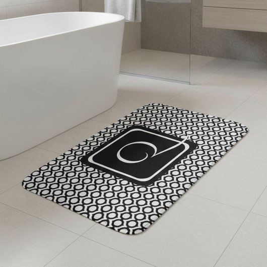 Modern Geometric Monogram Black White Badematte