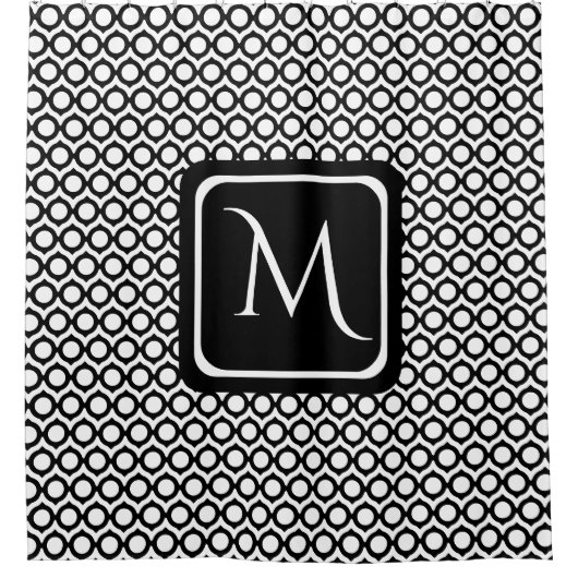 Modern Geometric Monogram Black White Duschvorhang (Vorderseite)