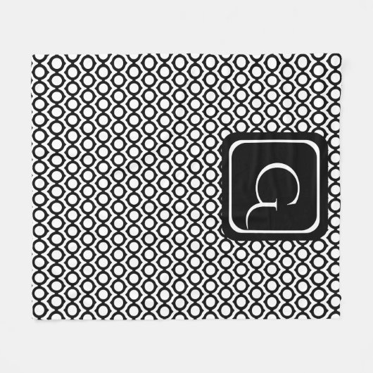 Modern Geometric Monogram Black White Fleecedecke (Vorderseite (Horizontal))