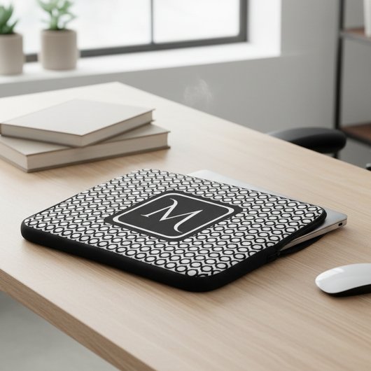 Modern Geometric Monogram Black White Laptopschutzhülle