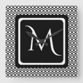 Modern Geometric Monogram Black White Quadratische Wanduhr (Vorderseite)