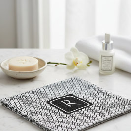 Modern Geometric Monogram Black White Waschlappen