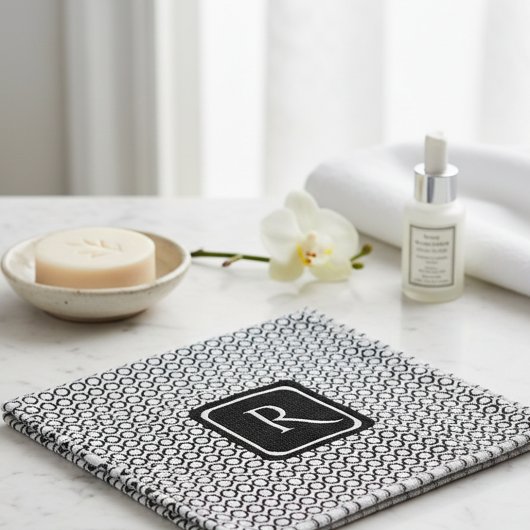Modern Geometric Monogram Black White Waschlappen