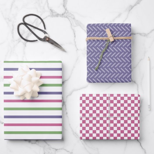 Modern geometric patterns in blue, green, purple geschenkpapier set (Vorderseite)