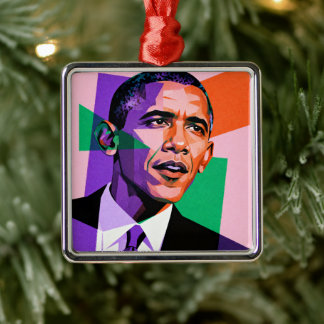 Modern Geometric Portrait of Barack Obama Ornament Aus Metall