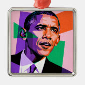 Modern Geometric Portrait of Barack Obama Ornament Aus Metall (Vorne)