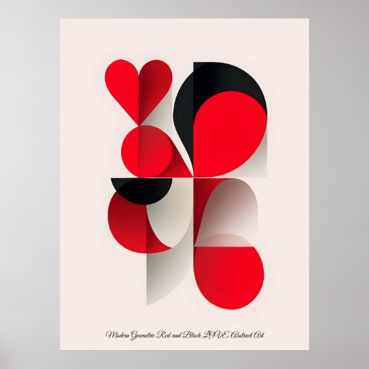 Modern Geometric Red and Black LOVE Abstract Art  Poster (Vorne)