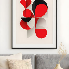Modern Geometric Red and Black LOVE Abstract Art Poster