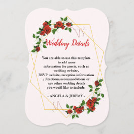 Modern Geometric Red Floral weddin Empfang Detai Einladung