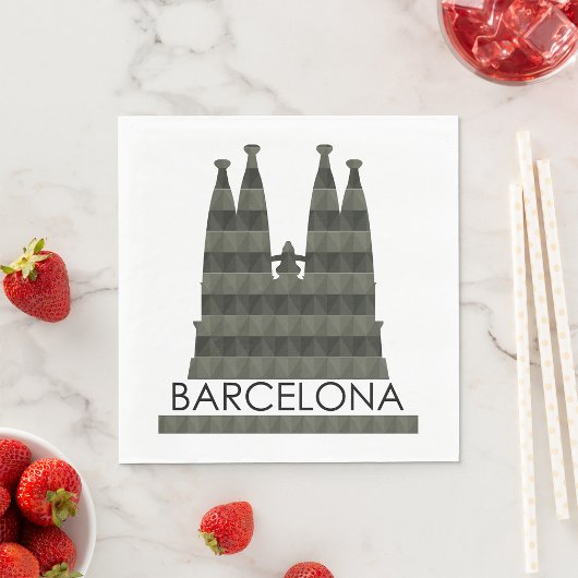 Modern Geometric Sagrada Familia Barcelona Skyline Serviette