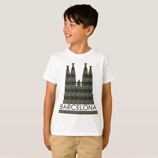 Modern Geometric Sagrada Familia Barcelona Skyline T-Shirt (Vorne ganz)