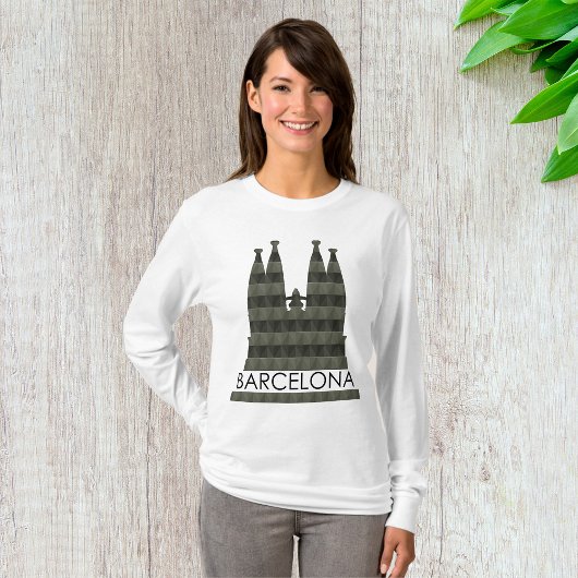 Modern Geometric Sagrada Familia Barcelona Skyline T-Shirt