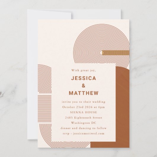 Modern Geometric Shapes Line Terracotta Wedding Einladung (Vorderseite)