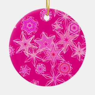 Modern Geometric Snowflakes, Deep Fuchsia Pink Keramik Ornament