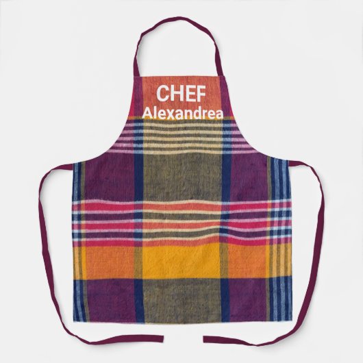 Modern Geometric Square Madras Kariertes Muster Schürze (Vorderseite)