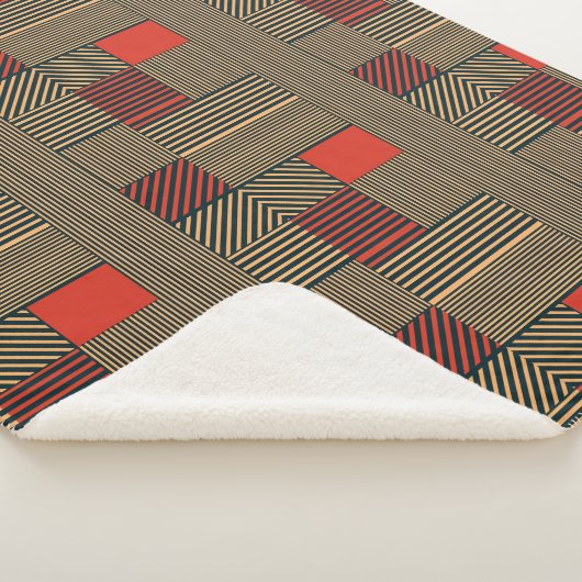 Modern Geometric Stripe Pattern in Red and Tan Sherpadecke (3/4)