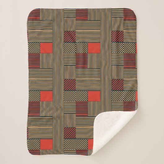Modern Geometric Stripe Pattern in Red and Tan Sherpadecke (Vorderseite)