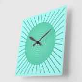 Modern Geometric Sunburst - Aqua and Seafoam Green Quadratische Wanduhr (Winkel)
