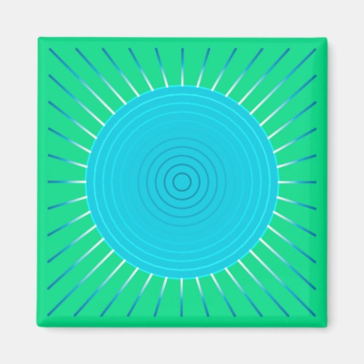 Modern Geometric Sunburst - Blau und Jade Grün Magnet (Vorne)
