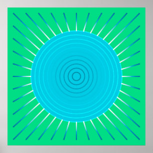 Modern Geometric Sunburst - Blau und Jade Grün Poster
