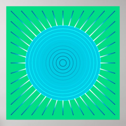 Modern Geometric Sunburst - Blau und Jade Grün Poster (Vorne)