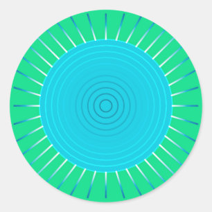 Modern Geometric Sunburst - Blau und Jade Grün Runder Aufkleber