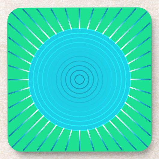 Modern Geometric Sunburst - Blau und Jade Grün Untersetzer (Vorderseite)