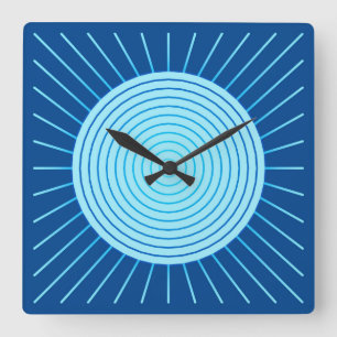 Modern Geometric Sunburst - Cobalt Blue and Aqua Quadratische Wanduhr