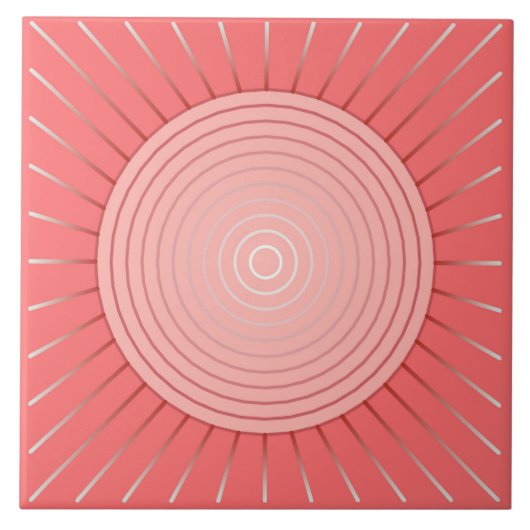 Modern Geometric Sunburst - Deep Coral Pink Fliese (Vorderseite)