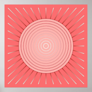 Modern Geometric Sunburst - Deep Coral Pink Poster