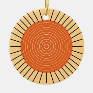 Modern Geometric Sunburst - Mandarin Orange Keramikornament