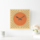 Modern Geometric Sunburst - Mandarin Orange Quadratische Wanduhr (Zuhause)